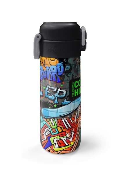 Coral High Kids Siyah Mavi Grafiti Desenli Pipetli ve Direkt İçim Çelik Termos 500 ml 31972 - 5
