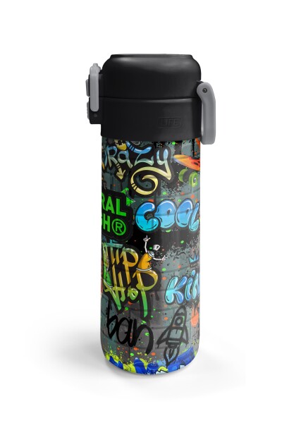 Coral High Kids Siyah Mavi Grafiti Desenli Pipetli ve Direkt İçim Çelik Termos 500 ml 31972 - 6