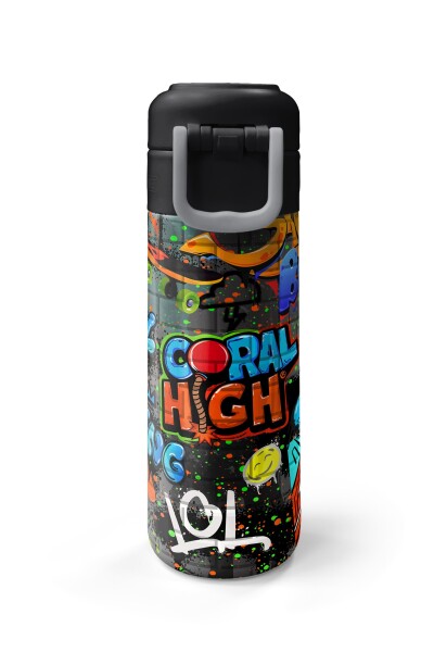 Coral High Kids Siyah Mavi Grafiti Desenli Pipetli ve Direkt İçim Çelik Termos 500 ml 31972 - 7