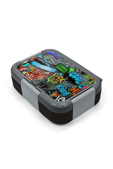 Coral High Kids Siyah Mavi Grafiti Desenli Paslanmaz Çelik Beslenme Kabı 39295 - 2