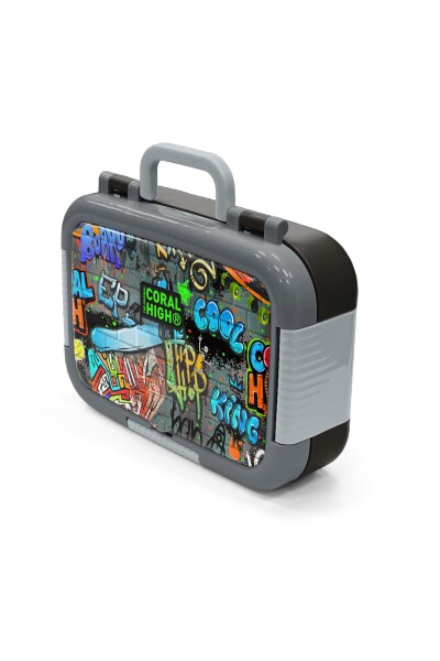 Coral High Kids Siyah Mavi Grafiti Desenli Paslanmaz Çelik Beslenme Kabı 39295 - 4