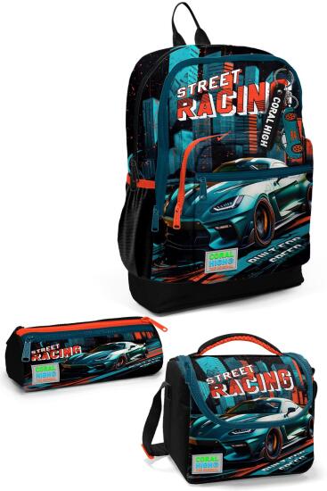 Coral High Kids Siyah Nefti Yarış Arabası Desenli 3’lü Okul Çanta Seti SET0123765 - Coral High
