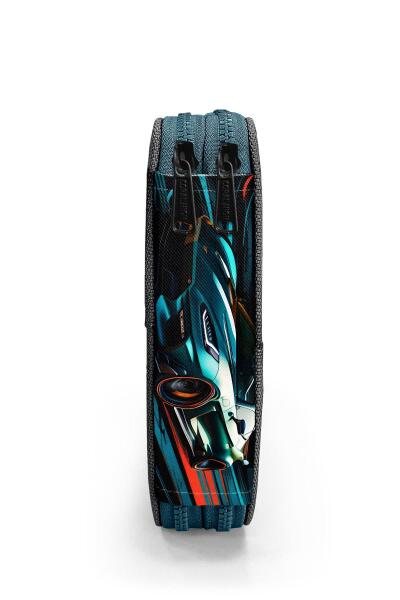 Coral High Kids Siyah Nefti Yarış Arabası Desenli Çift Katlı Kalem Çanta 11151 - 8