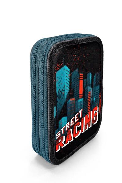 Coral High Kids Siyah Nefti Yarış Arabası Desenli Çift Katlı Kalem Çanta 11151 - 3