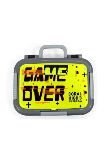 Coral High Kids Siyah Neon Sarı Game Over Desenli Paslanmaz Çelik Beslenme Kabı 39207 - 5