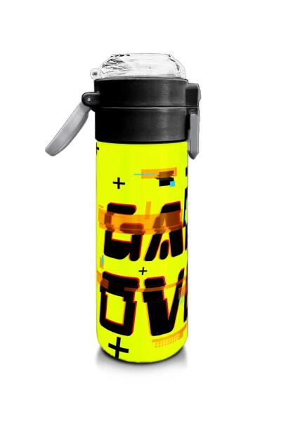 Coral High Kids Siyah Neon Sarı Game Over Desenli Pipetli ve Direkt İçim Çelik Termos 500 ml 31936 - 2