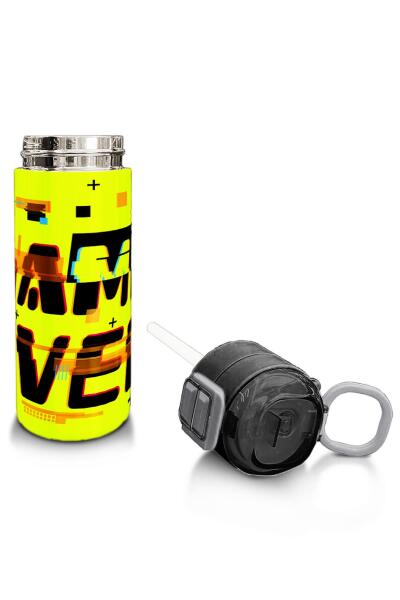 Coral High Kids Siyah Neon Sarı Game Over Desenli Pipetli ve Direkt İçim Çelik Termos 500 ml 31936 - 4