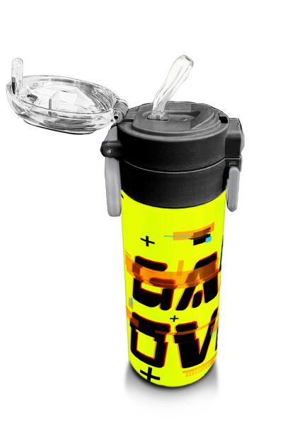 Coral High Kids Siyah Neon Sarı Game Over Desenli Pipetli ve Direkt İçim Çelik Termos 500 ml 31936 - 5