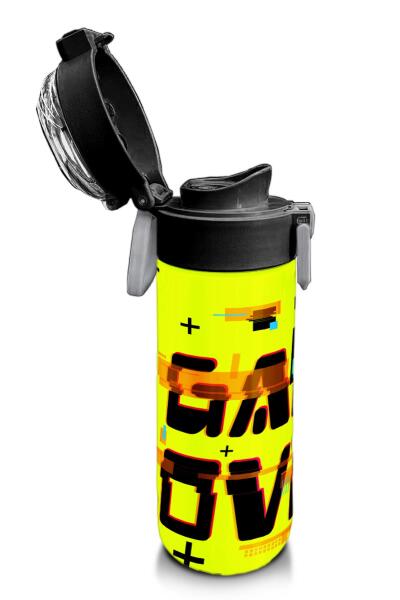 Coral High Kids Siyah Neon Sarı Game Over Desenli Pipetli ve Direkt İçim Çelik Termos 500 ml 31936 - 6