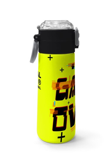 Coral High Kids Siyah Neon Sarı Game Over Desenli Pipetli ve Direkt İçim Çelik Termos 500 ml 31936 - 2