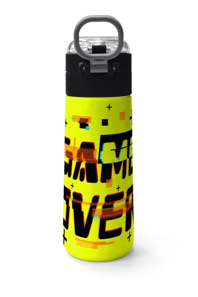 Coral High Kids Siyah Neon Sarı Game Over Desenli Pipetli ve Direkt İçim Çelik Termos 500 ml 31936 - 4