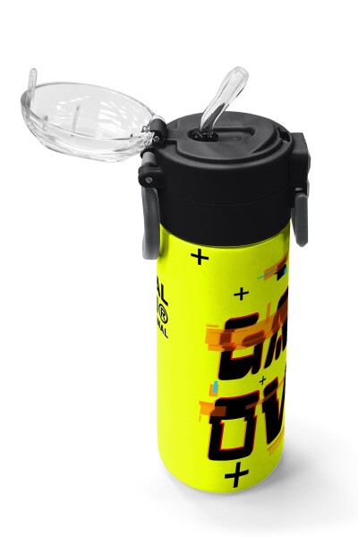 Coral High Kids Siyah Neon Sarı Game Over Desenli Pipetli ve Direkt İçim Çelik Termos 500 ml 31936 - 5