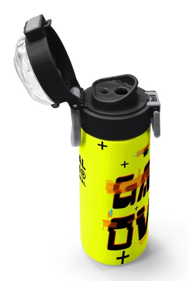 Coral High Kids Siyah Neon Sarı Game Over Desenli Pipetli ve Direkt İçim Çelik Termos 500 ml 31936 - 6