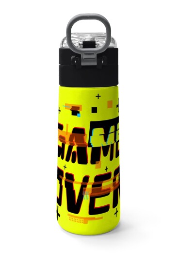 Coral High Kids Siyah Neon Sarı Game Over Desenli Pipetli ve Direkt İçim Çelik Termos 500 ml 31936 - 4