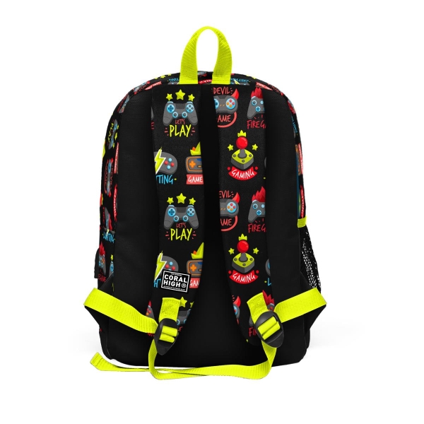 Coral High Kids Siyah Neon Sarı Game Over Desenli USB'li 3’lü Okul Çanta Seti SET0123828 - 5