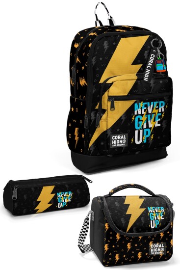 Coral High Kids Siyah Never Give Up Desenli 3’lü Okul Çanta Seti SET0133220 