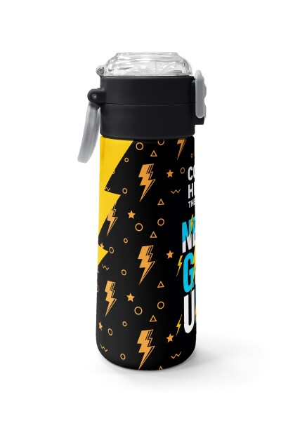 Coral High Kids Siyah Never Gıve Up Yazı Desenli Pipetli ve Direkt İçim Çelik Termos 500 ml 38120 - 2
