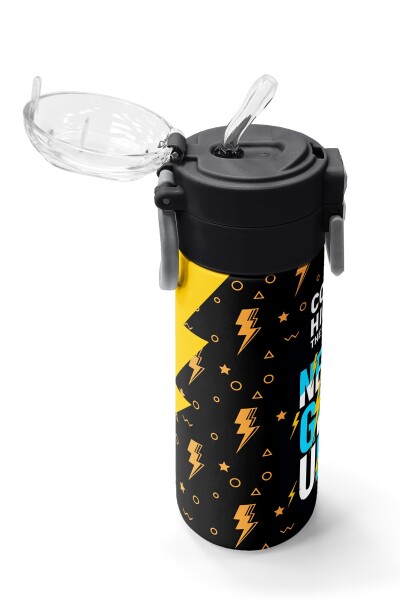 Coral High Kids Siyah Never Gıve Up Yazı Desenli Pipetli ve Direkt İçim Çelik Termos 500 ml 38120 - 5