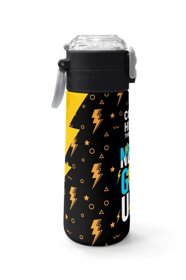 Coral High Kids Siyah Never Gıve Up Yazı Desenli Pipetli ve Direkt İçim Çelik Termos 500 ml 38120 - 2