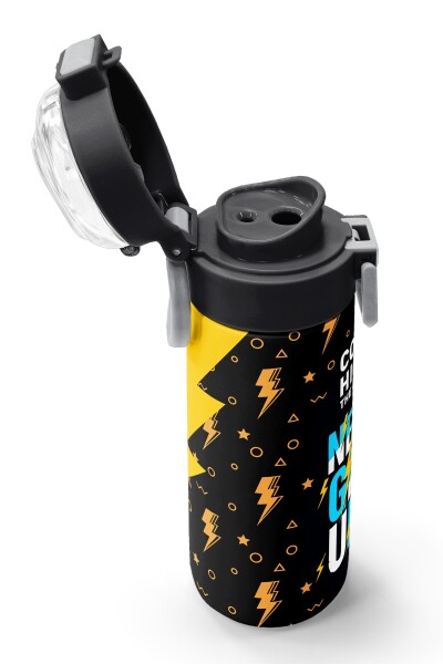 Coral High Kids Siyah Never Gıve Up Yazı Desenli Pipetli ve Direkt İçim Çelik Termos 500 ml 38120 - 6