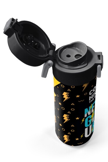 Coral High Kids Siyah Never Gıve Up Yazı Desenli Pipetli ve Direkt İçim Çelik Termos 500 ml 38120 - 3