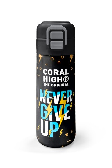 Coral High Kids Siyah Never Gıve Up Yazı Desenli Pipetli ve Direkt İçim Çelik Termos 500 ml 38120 - 4