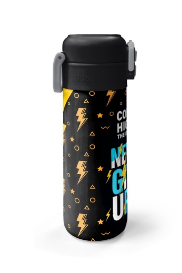 Coral High Kids Siyah Never Gıve Up Yazı Desenli Pipetli ve Direkt İçim Çelik Termos 500 ml 38120 - 5