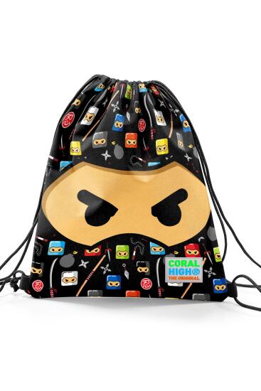 Coral High Kids Siyah Ninja Desenli İpli Büzgülü Sırt Çantası 22460 - 2