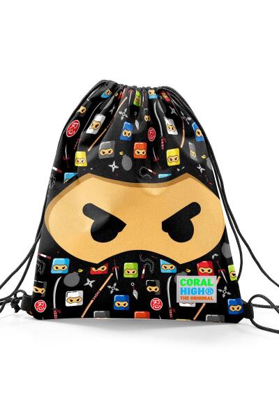 Coral High Kids Siyah Ninja Desenli İpli Büzgülü Sırt Çantası 22460 - 2