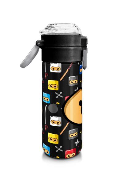Coral High Kids Siyah Ninja Desenli Pipetli ve Direkt İçim Çelik Termos 500 ml 31919 - 2