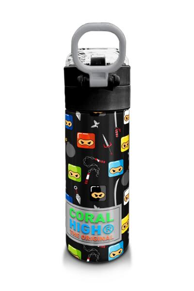Coral High Kids Siyah Ninja Desenli Pipetli ve Direkt İçim Çelik Termos 500 ml 31919 - 3