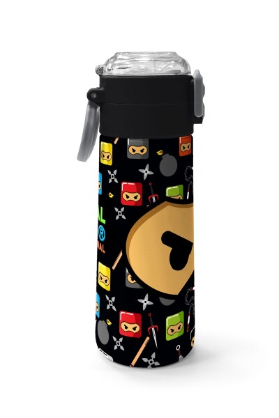 Coral High Kids Siyah Ninja Desenli Pipetli ve Direkt İçim Çelik Termos 500 ml 31919 - 2