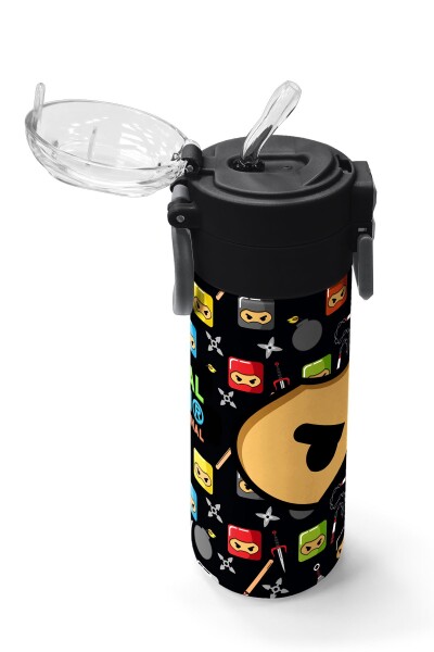 Coral High Kids Siyah Ninja Desenli Pipetli ve Direkt İçim Çelik Termos 500 ml 31919 - 5