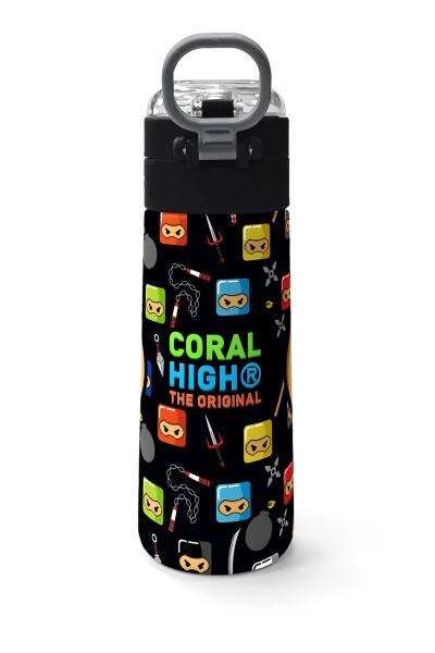 Coral High Kids Siyah Ninja Desenli Pipetli ve Direkt İçim Çelik Termos 500 ml 31919 - 4