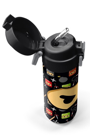 Coral High Kids Siyah Ninja Desenli Pipetli ve Direkt İçim Çelik Termos 500 ml 31919 - 2