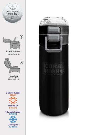 Coral High Kids Siyah Pipetli ve Direkt İçim Çelik Termos 500 ml 31827 - Coral High KIDS
