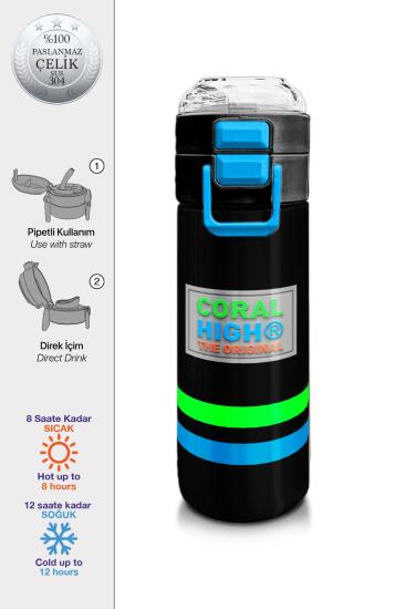 Coral High Kids Siyah Pipetli ve Direkt İçim Çelik Termos 500 ml 31929 - Coral High KIDS