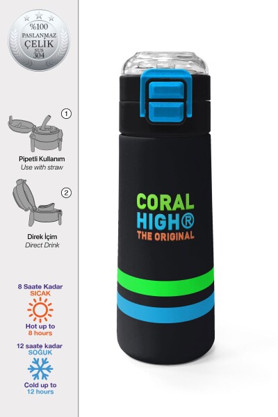 Coral High Kids Siyah Pipetli ve Direkt İçim Çelik Termos 500 ml 31929 - 1