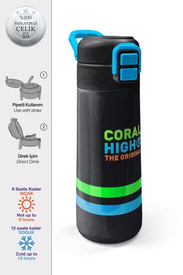 Coral High Kids Siyah Pipetli ve Direkt İçim Çelik Termos 500 ml 31929 