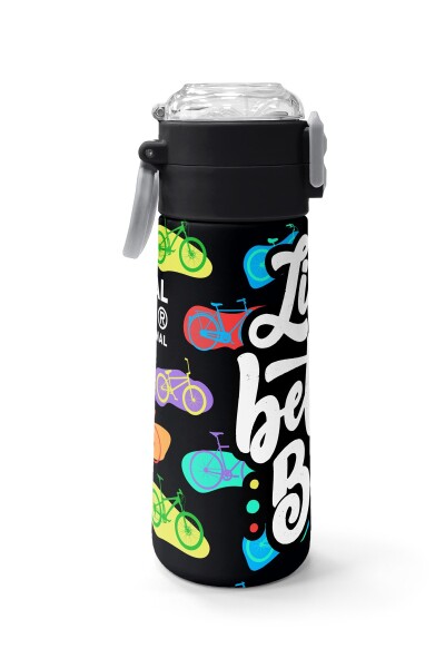 Coral High Kids Siyah Renkli Bisiklet Desenli Pipetli ve Direkt İçim Çelik Termos 500 ml 38125 - 2