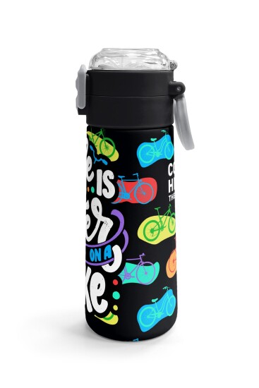 Coral High Kids Siyah Renkli Bisiklet Desenli Pipetli ve Direkt İçim Çelik Termos 500 ml 38125 - 3