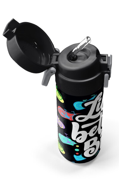 Coral High Kids Siyah Renkli Bisiklet Desenli Pipetli ve Direkt İçim Çelik Termos 500 ml 38125 - 2