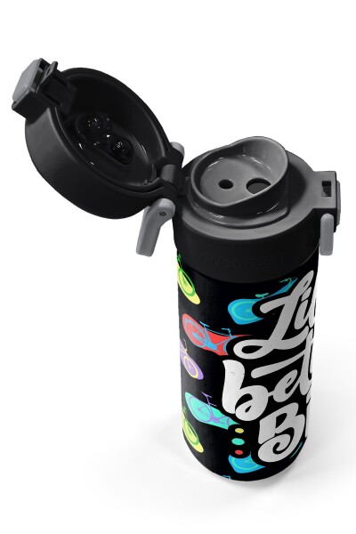 Coral High Kids Siyah Renkli Bisiklet Desenli Pipetli ve Direkt İçim Çelik Termos 500 ml 38125 - 3