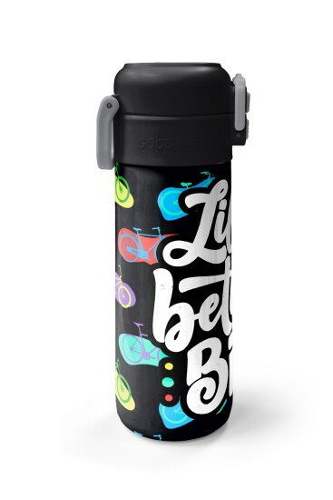 Coral High Kids Siyah Renkli Bisiklet Desenli Pipetli ve Direkt İçim Çelik Termos 500 ml 38125 - 5