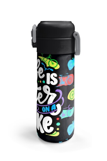 Coral High Kids Siyah Renkli Bisiklet Desenli Pipetli ve Direkt İçim Çelik Termos 500 ml 38125 - 6