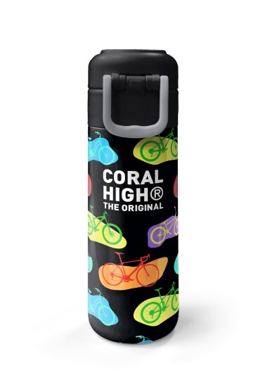 Coral High Kids Siyah Renkli Bisiklet Desenli Pipetli ve Direkt İçim Çelik Termos 500 ml 38125 - 7