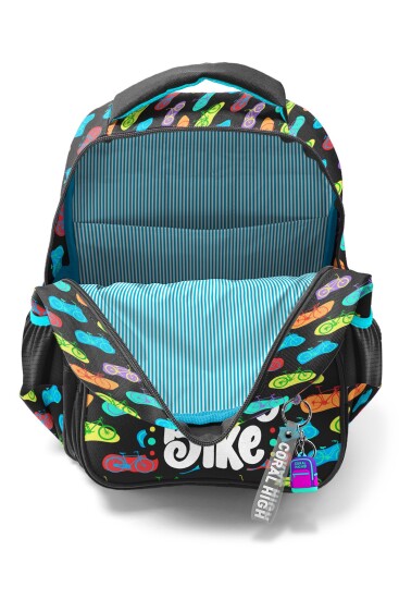 Coral High Kids Siyah Renkli Bisiklet Desenli Üç Bölmeli Okul Sırt Çantası 33243 - 3