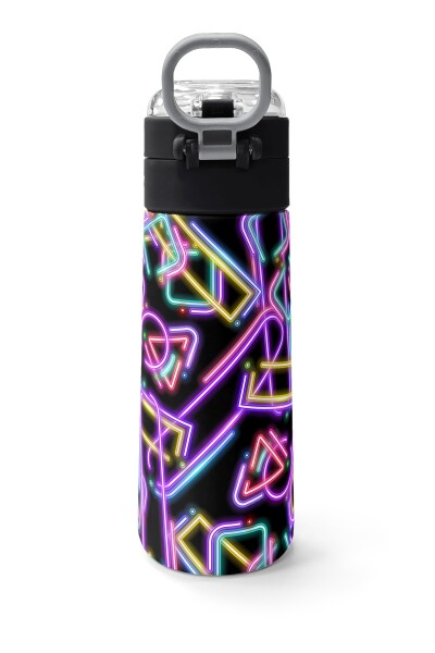 Coral High Kids Siyah Renkli Neon Desenli Pipetli ve Direkt İçim Çelik Termos 500 ml 38130 - 4