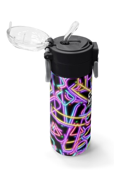 Coral High Kids Siyah Renkli Neon Desenli Pipetli ve Direkt İçim Çelik Termos 500 ml 38130 - 5
