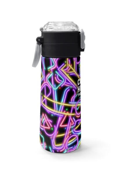 Coral High Kids Siyah Renkli Neon Desenli Pipetli ve Direkt İçim Çelik Termos 500 ml 38130 - 2